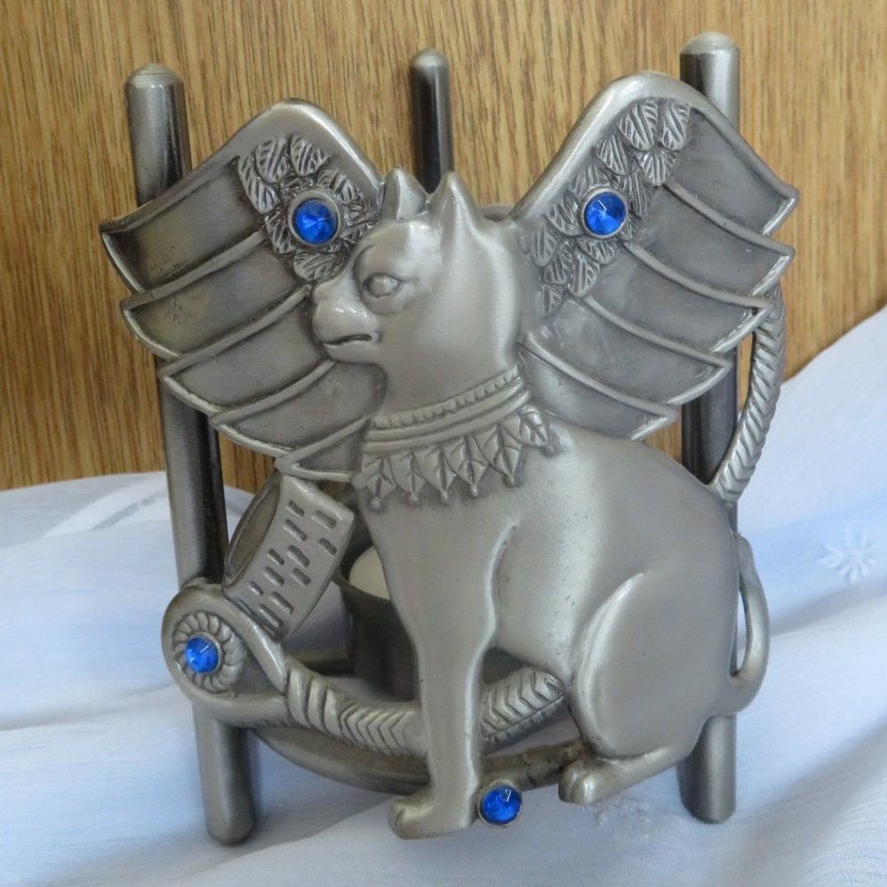Metal Egyptian Revival Bastet Style CAT Tealight Candle Holder (F51)